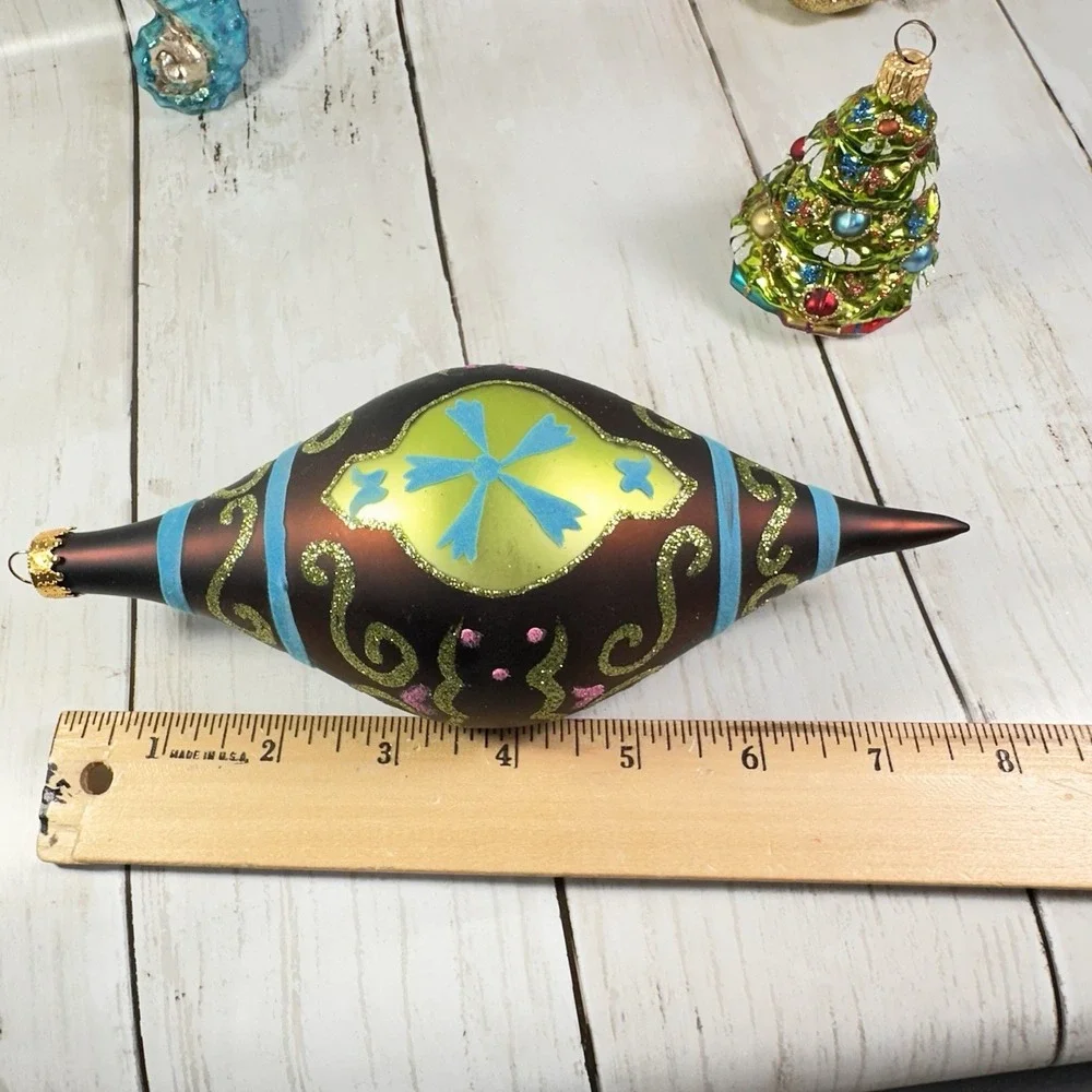Christmas‎ Ornaments Lot Pink  Santa, Tree, Blue Seahorse, Large Indent Brown